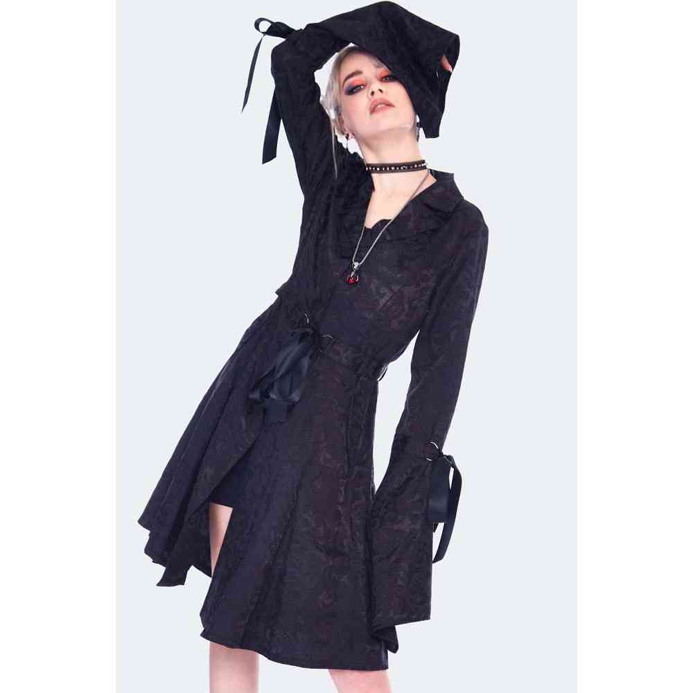 Jawbreaker - Fitted Jacquard with Ribbon Detail Manteau - Noir